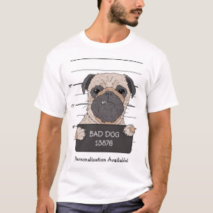 Grappige Pug Mug Shot Politie ID Kaart Honden T-Sh T-shirt