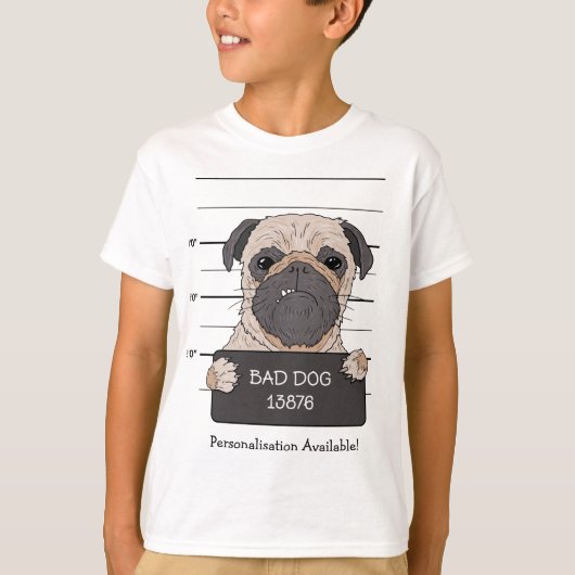 Grappige Pug Mugshot T-shirt (Voorkant)