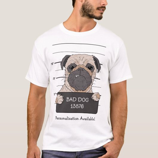 Grappige Pug Mugshot  T-shirt (Voorkant)