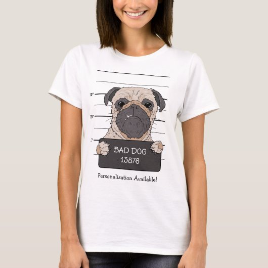 Grappige Pug Mugshot T-shirt (Voorkant)