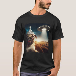 Grappige Pug Ontvoering Door UFO Selfie Belachelij T-shirt