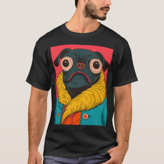 Grappige Pug Portret Kleurrijke Dier Mode Kunst An T-shirt