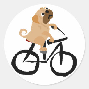 Grappige Pug Puppy Hond Rijden Fiets Ronde Sticker