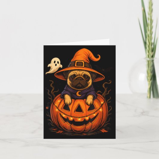 Grappige Pug-ras huisdier Halloween pompoenen Hall Kaart (Voorkant)
