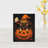 Grappige Pug-ras huisdier Halloween pompoenen Hall Kaart (Gele Bloem)