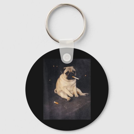 Grappige Pug Rokt Meme Sigaret Hond Meme Straat Sleutelhanger (Voorkant)