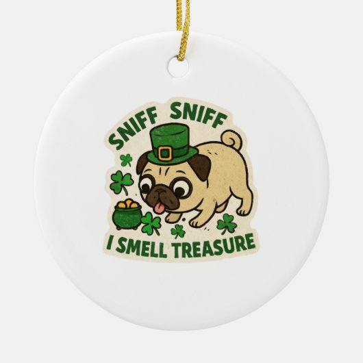 Grappige Pug-schatjacht St. Patrick's Day Keramisch Ornament (Voorkant)