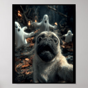 Grappige Pug Selfie Met Geesten Geheime Bos Poster