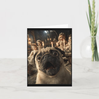 Grappige Pug Selfie Met Griezeldollen Griezelig Kaart