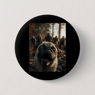 Grappige Pug Selfie Met Zombies Griezelig Bos Ronde Button 5,7 Cm