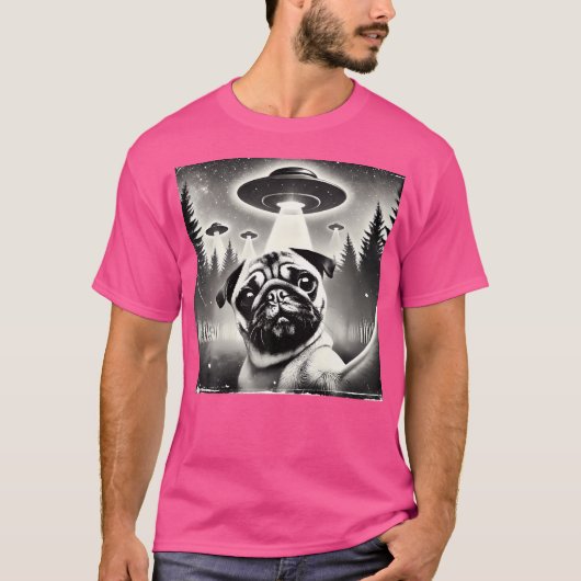 Grappige Pug Selfie UFO's Alien T-shirt (Voorkant)