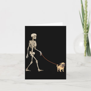 Grappige Pug Skelet Hond Wandelen Halloween Hond Kaart