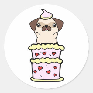Grappige pug springen uit een taart ronde sticker