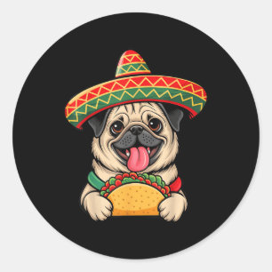 Grappige Pug Taco Pug Grappige Hond Liefhebber Cin Ronde Sticker