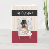 Grappige Pug van Kerstmis Hond in Hoge zijden en Feestdagen Kaart (Voorkant)