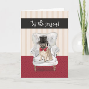 Grappige Pug van Kerstmis Hond in Hoge zijden en Feestdagen Kaart