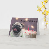Grappige pug verjaardag kaart (Gele Bloem)