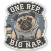 Grappige Pug Workout Vinyl Sticker | Eén Herhaling (Voorkant)