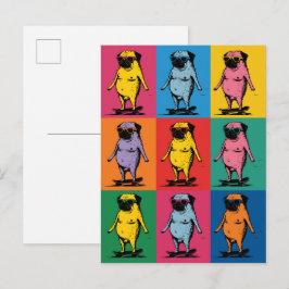Grappige Pugs op Skateboards Pop Art Raster Briefkaart