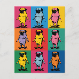 Grappige Pugs op Skateboards Pop Art Raster Briefkaart