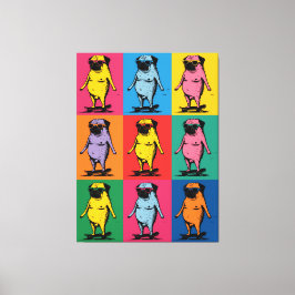 Grappige Pugs op Skateboards Pop Art Raster Canvas Afdruk