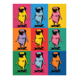 Grappige Pugs op Skateboards Pop Art Raster Foto Afdruk