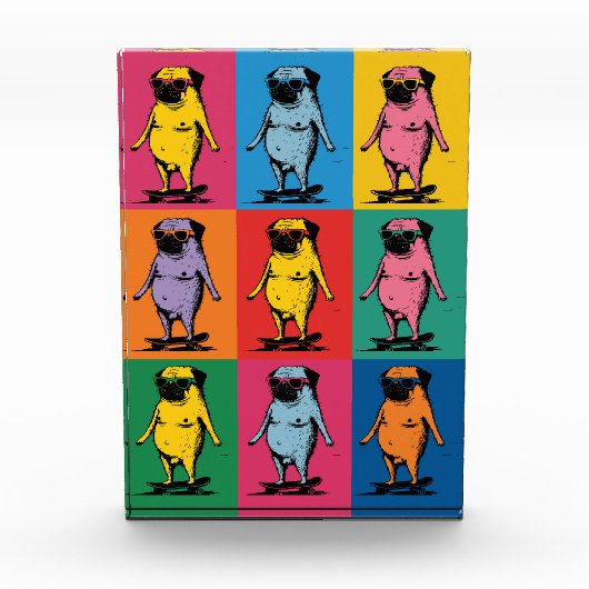 Grappige Pugs op Skateboards Pop Art Raster Fotoblokken (Voorkant)