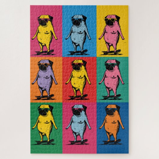 Grappige Pugs op Skateboards Pop Art Raster Legpuzzel (Verticaal)