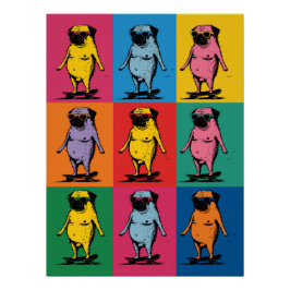 Grappige Pugs op Skateboards Pop Art Raster Perfect Poster