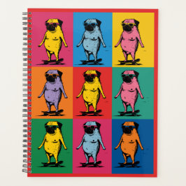 Grappige Pugs op Skateboards Pop Art Raster Planner