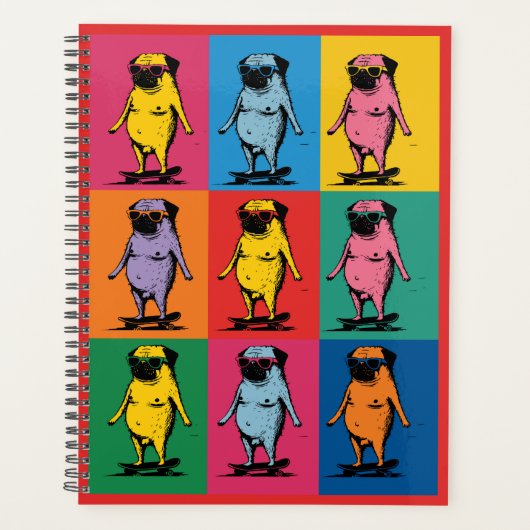 Grappige Pugs op Skateboards Pop Art Raster Planner (Voorkant)
