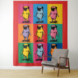 Grappige Pugs op Skateboards Pop Art Raster Wandkleed