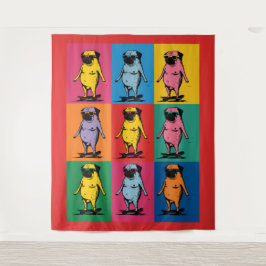 Grappige Pugs op Skateboards Pop Art Raster Wandkleed