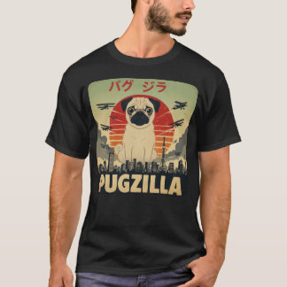 Grappige Pugzilla Retro Kaiju Pug Hond Reus Monste T-shirt