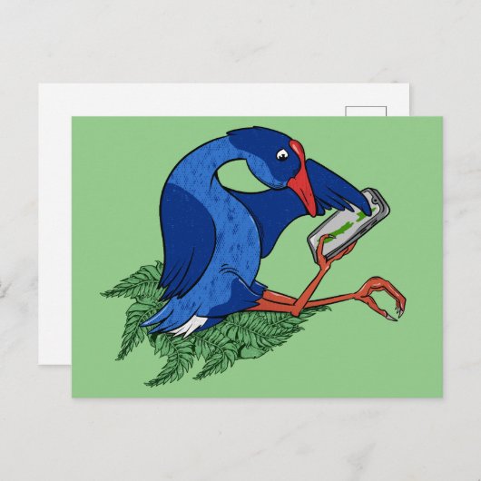 Grappige Pukeko met mobiele telefoon Briefkaart (Voorkant / Achterkant)