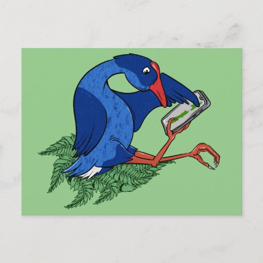 Grappige Pukeko met mobiele telefoon Briefkaart (Voorkant)