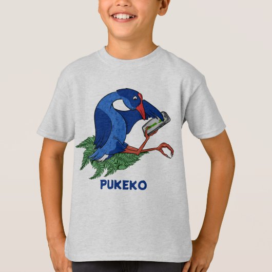 Grappige Pukeko met mobiele telefoon T-shirt (Voorkant)