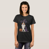 Grappige Pumpkin Bat Witch Kostuum Border Collie D T-shirt (Voorkant volledig)