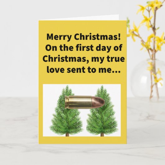 Grappige Pun Cartridge In Een Paar Bomen Kerstmis Kaart (Gele Bloem)