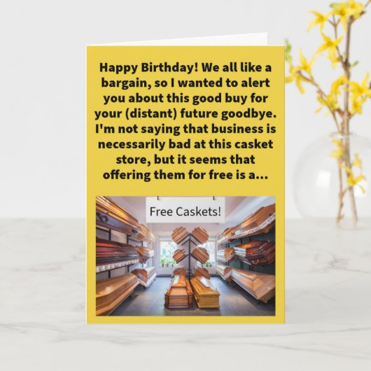 Grappige Pun Dead Giveaway Happy Birthday Kaart (Gele Bloem)