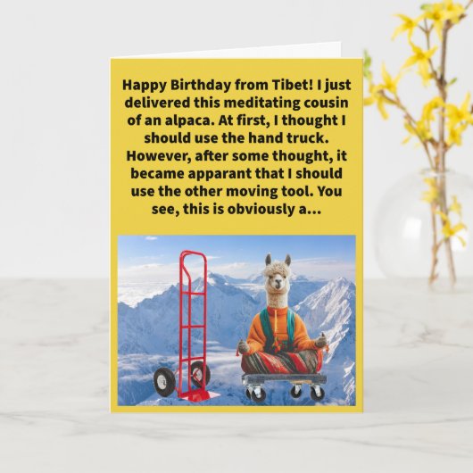 Grappige Pun Dolly Llama Gelukkige Verjaardag Kaart (Gele Bloem)