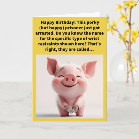 Grappige Pun Ham Cuffs Happy Birthday Kaart (Gele Bloem)