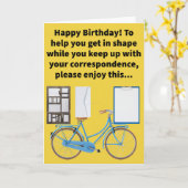 Grappige Pun Stationery Bike Gelukkige Verjaardag Kaart (Gele Bloem)