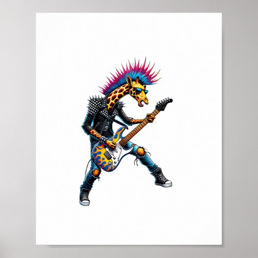 Grappige Punk-giraffe, Rock 'n Roll-goth-giraffe,  Poster (Voorkant)