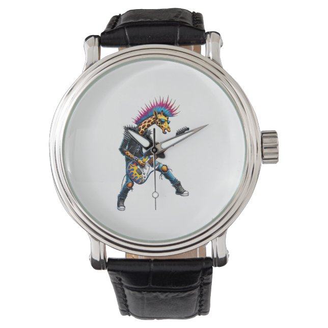 Grappige Punk Giraffe, Rock'n Roll Gothic Giraffe, Horloge (Voorkant)