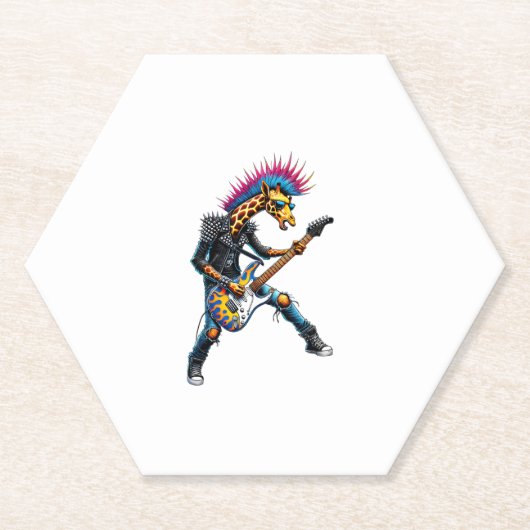 Grappige Punk Giraffe, Rock'n Roll Gothic Giraffe, Kartonnen Onderzetters (Voorkant)