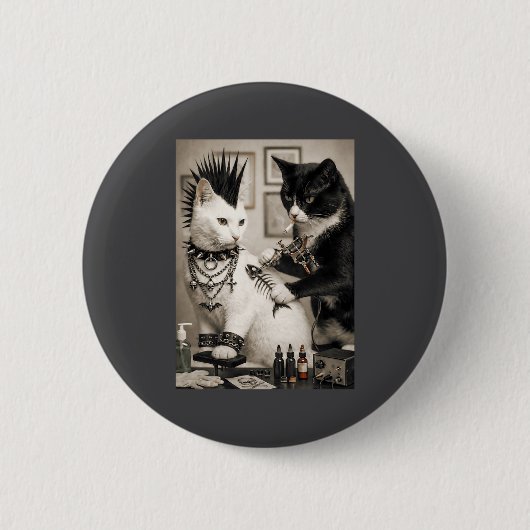 Grappige Punk Kat Tattoo Kunstenaar Goth Subcultuu Ronde Button 5,7 Cm (Voorkant)
