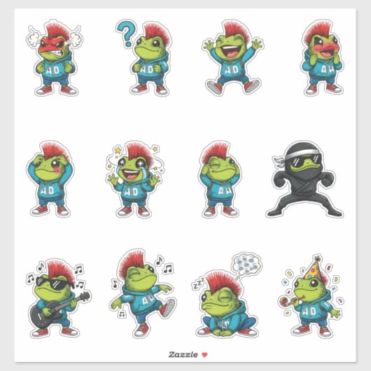 Grappige Punk Kikker Sticker Set — Mohawk Kikker (Vel)