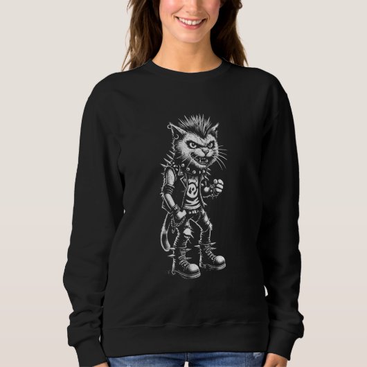 Grappige Punk Rock Cat Rock and Roll Cat Trui (Voorkant)