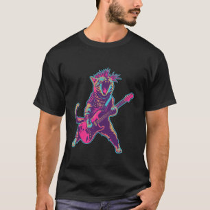 Grappige Punk Rock Kat Speelt Elektrische Gitaar M T-shirt
